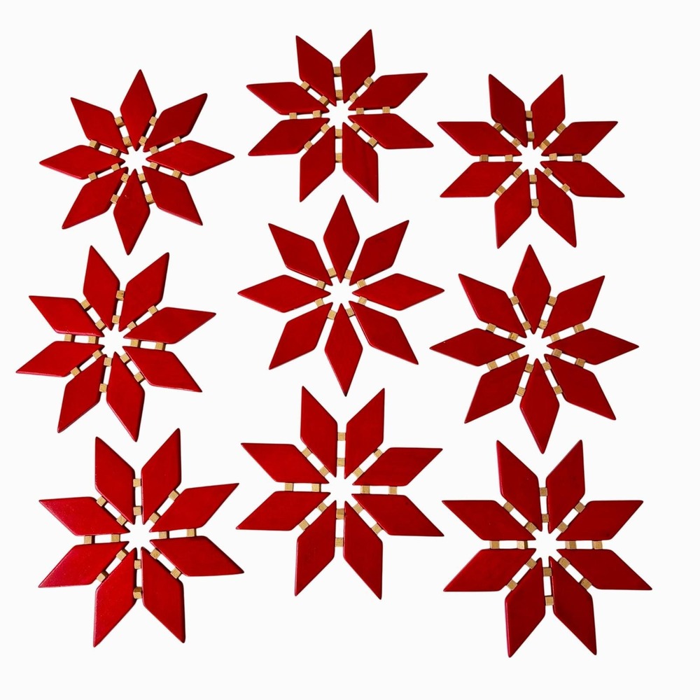 Vtg Christmas‎ Wood Drink Coasters Poinsetta Wooden Holiday Decor Set 9 Germany